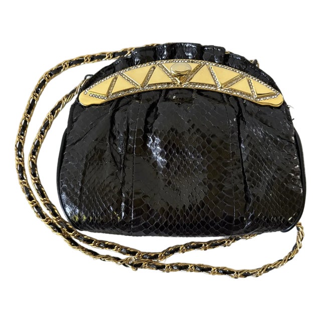 1980s Snakeskin and Gold Tone Shoulderbag For Sale