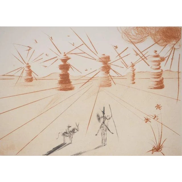 Modern Salvador Dali, Don Quixote and the Windmills, Original Engraving For Sale - Image 3 of 6