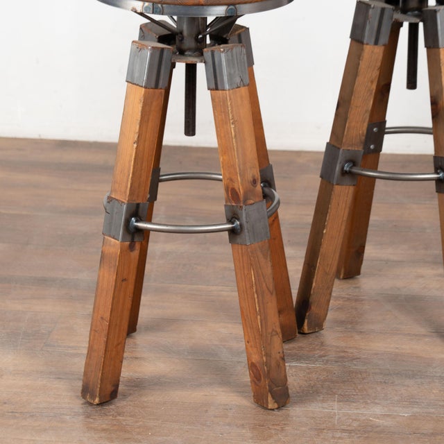 Set of Four 20th Century Pine and Metal Industrial Barstools For Sale - Image 9 of 12