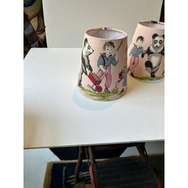 Figurative Vintage Children’s Fabric Lampshades - a Pair For Sale - Image 3 of 10