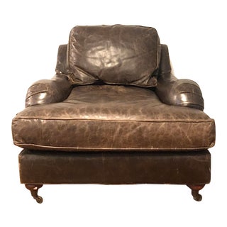 Restoration Hardware English Roll Arm Leather Chair For Sale