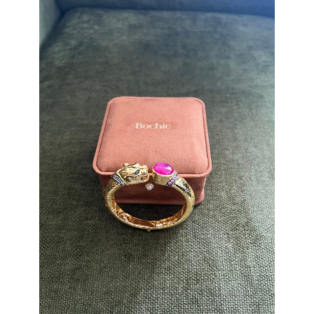 Bochic "Orient" Red Ruby & Multi Sapphire Dragon Bangle Set In 18K Gold & Silver For Sale - Image 9 of 18