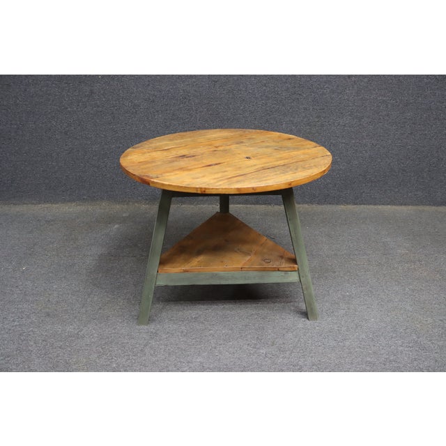 Early 21st Century French Country Pine Coffee Table With Painted Trestle Base For Sale - Image 5 of 14