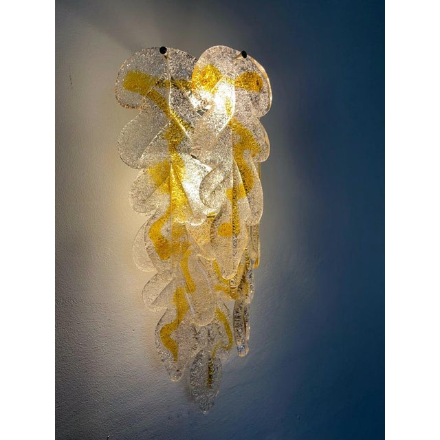1970s Mid-Century Modern Italian Murano Leaf Glass Wall Sconces from Mazzega, 1970s, Set of 3 For Sale - Image 5 of 15