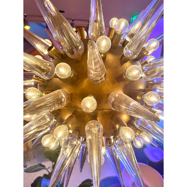 Mid Century Murano Glass Spike Sputnik Chandelier, Brass Globe, 1960s Lighting For Sale - Image 16 of 18