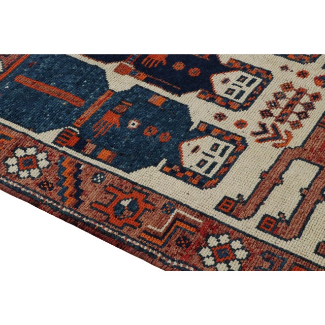 1950s 1950s Vintage Tribal Rug in Terracotta, Blue and Orange Pictorial Motifs For Sale - Image 5 of 7