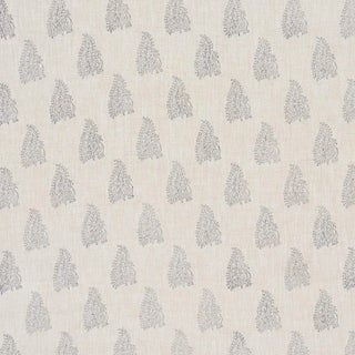 Schumacher Peacock Linen Hand Blocked Print Fabric In Navy & Flax For Sale