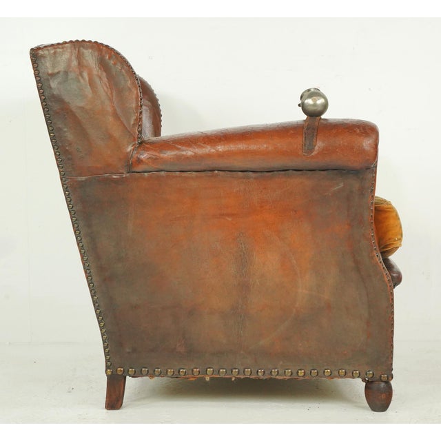 Brown Vintage European Brown Leather Club Chair With Ashtray For Sale - Image 8 of 11