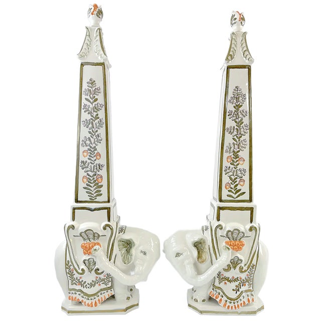 Mid 20th Century Italian Majolica Elephant Obelisks by Meiselman Imports - A Pair For Sale - Image 13 of 13