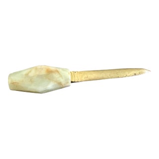 Mid-Century Modern Faceted Cream Onyx and Brass Letter Opener For Sale