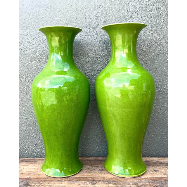 Vintage Crackle Glaze Ceramic Vases - A Pair For Sale - Image 12 of 12