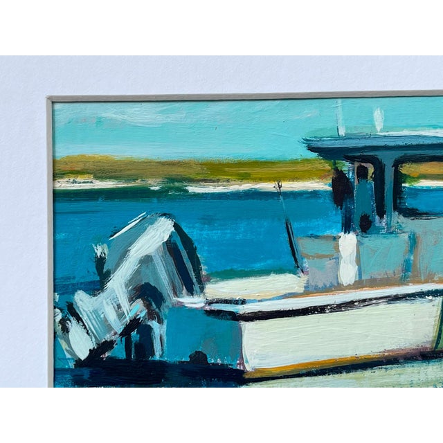 Contemporary Moored Fishing Boat - 5x7" Painting on Paper in 8x10 White Matte For Sale - Image 3 of 3