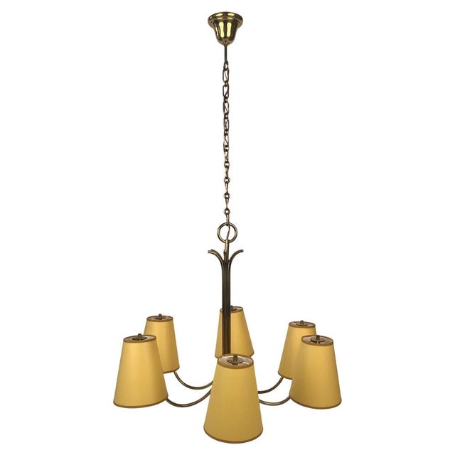 Large Austrian Chandelier with Six Shades in Brass from Josef Frank, 1954 For Sale - Image 15 of 15