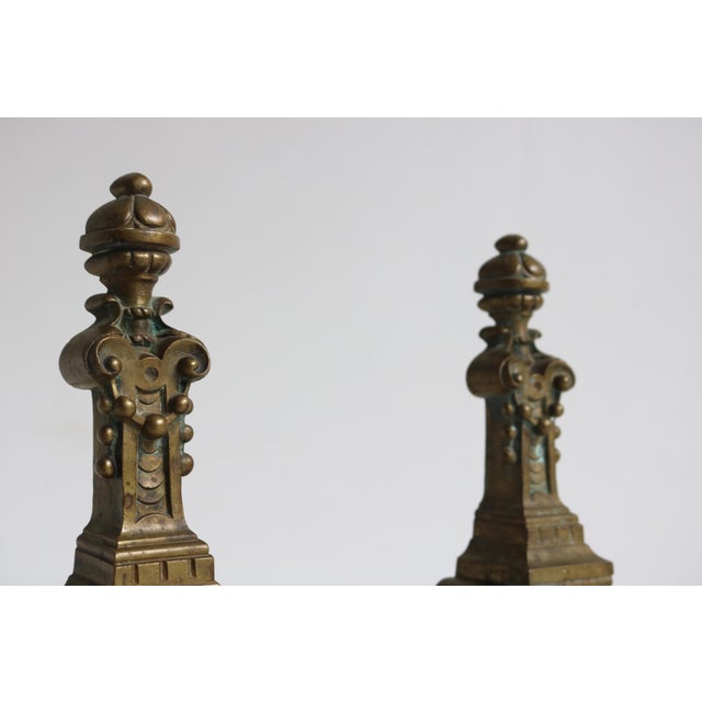 Metal French Baroque Style Brass Andirons, 1890s, Set of 2 For Sale - Image 7 of 11