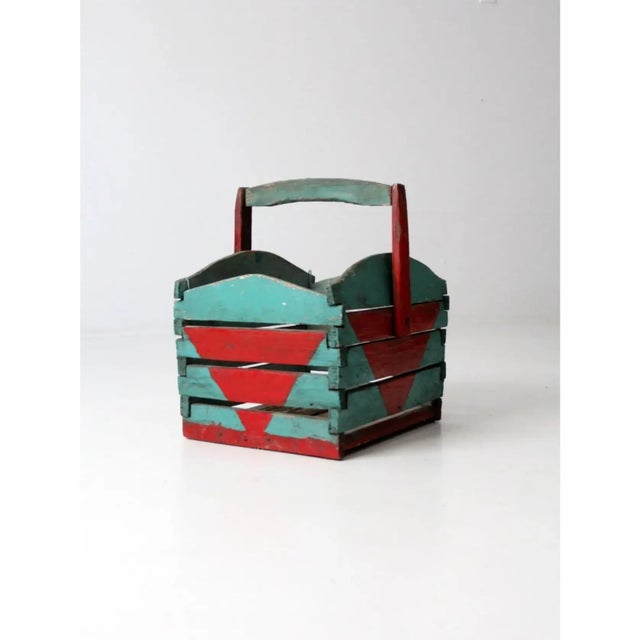 Farmhouse Antique Folk Art Wooden Crate Basket For Sale - Image 3 of 9