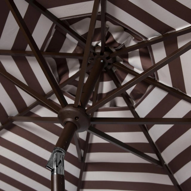 Modern Inside Out Stripe 9 Ft Crank Outdoor Auto Tilt Umbrella in Brown & White For Sale - Image 3 of 4