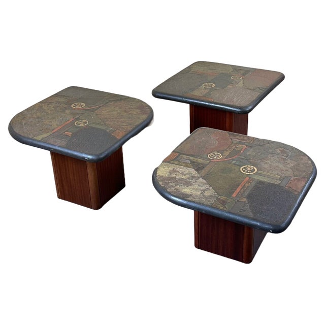 Brutal Coffee Tables with Mosaic by Paul Kingma for Kneip, 1980s, Set of 3 For Sale