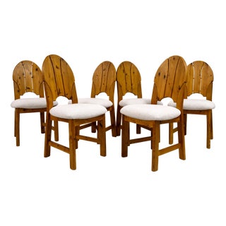Vintage Scandianavian Dining Chairs in Pine and Boucle, 1970s, Set of 6 For Sale