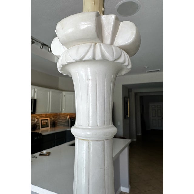 1960s Tall Italian Column Neoclassic Alabaster Table Lamps - a Pair For Sale - Image 12 of 18