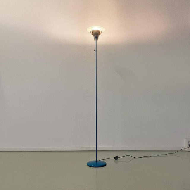 Italian Modern Light Blue Metal and Glass Floor Lamp, 1980s For Sale - Image 3 of 15