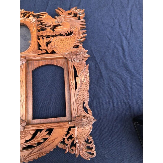 Late 19th Century Antique Chinese Carved Wood Picture Frame With Dragons For Sale - Image 5 of 8