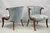 Vintage French Hollywood Regency Mahogany Saber Leg Barrel Back Parlor Lounge Chairs - a Pair. Circa Mid 20th Century....