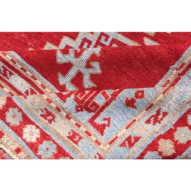 Antique Caucasian Kazak Gallery Rug in Brilliant Red With Geometric Design 5'0 X 11'0 For Sale - Image 11 of 12