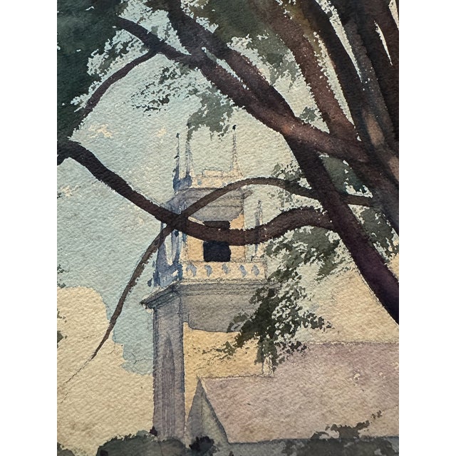American Stanford Stevens 1937 Signed Original Watercolor Vermont Church Landscape For Sale - Image 3 of 7