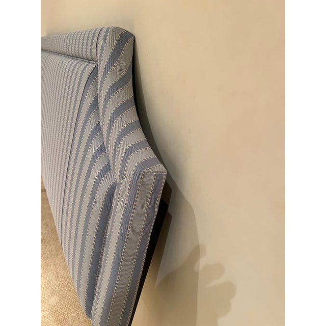Traditional King Upholstered Striped Blue Headboard For Sale - Image 3 of 6