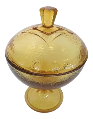 Jeannette Glass Yellow Amber Textured Vintage Candy Dish With Lid