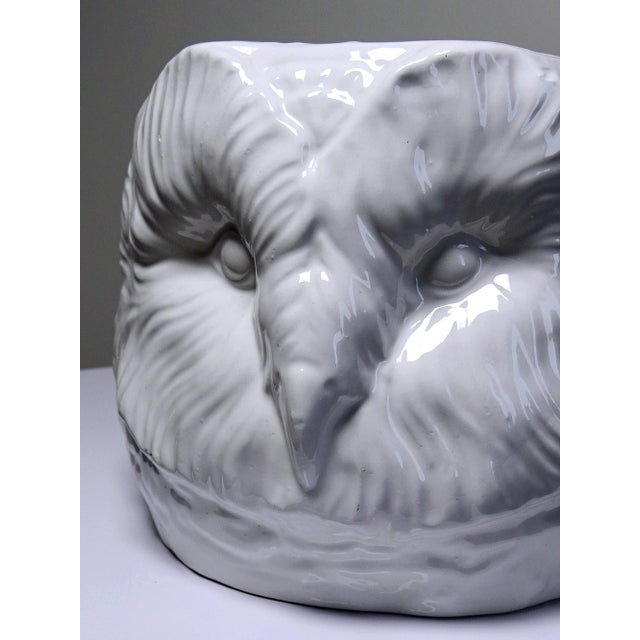 Large Vintage Italian White Earthenware Owl Head Cachepot, 1960s For Sale - Image 6 of 18