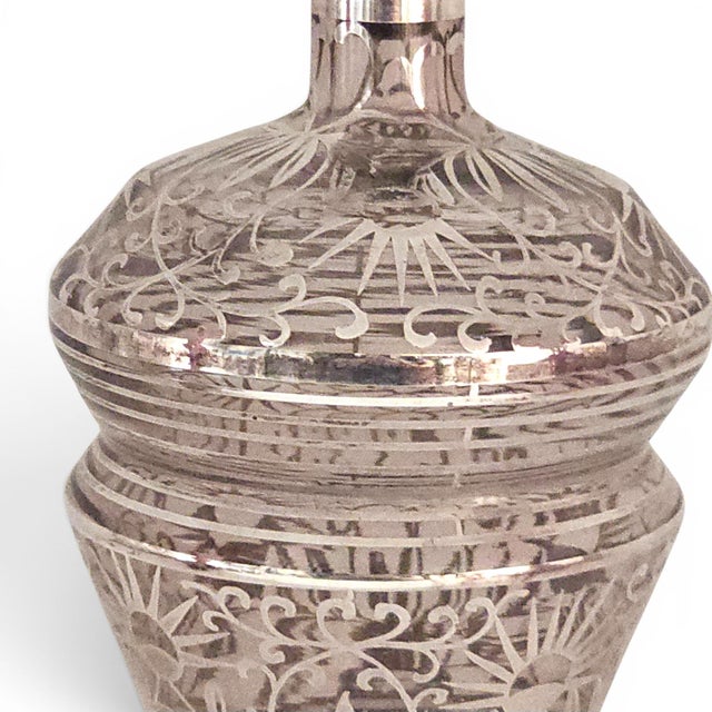 Metal Mid 20th Century Czech Bohemian Crystal Silver Overlay Decanter and Cordial Set - 7 pcs For Sale - Image 7 of 18