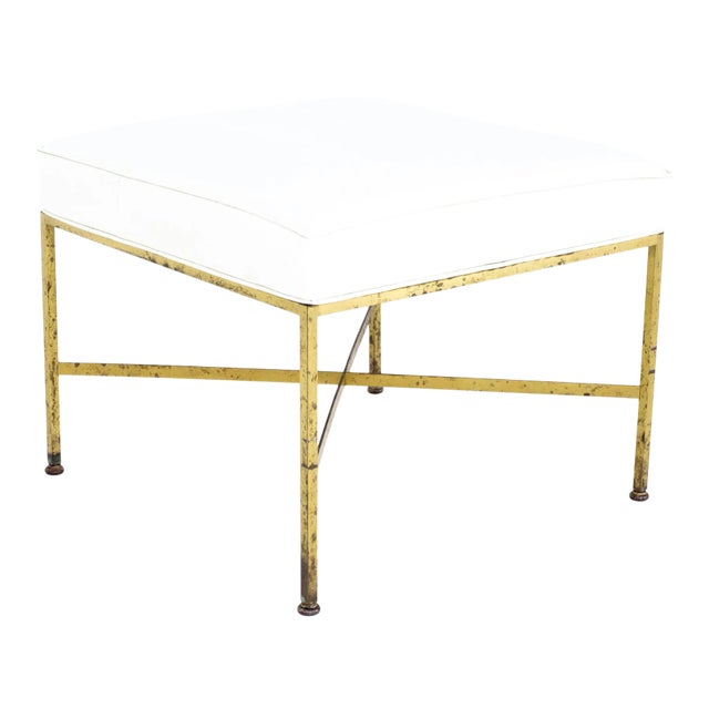 Paul McCobb for Calvin Mid Century Brass X Base Stool Ottoman For Sale