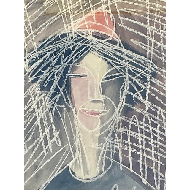 This captivating vintage mixed media portrait embodies the spirited Neo-Expressionist movement of the late 20th century....