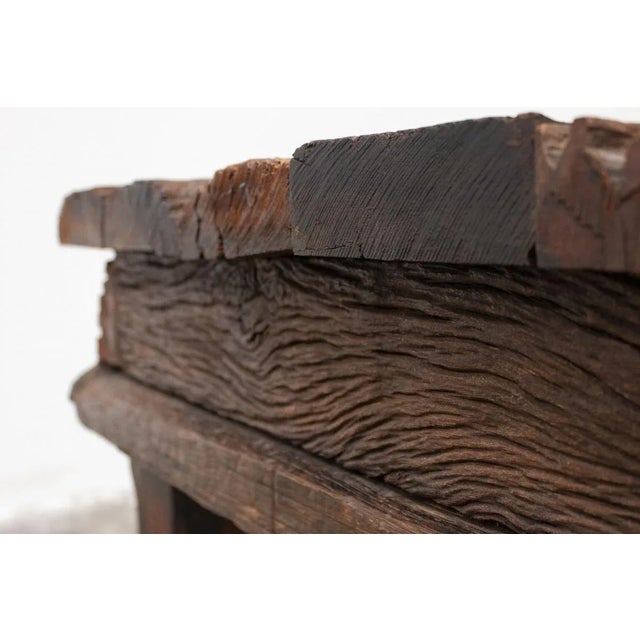 Rustic Handcrafted Coffee Table in Oak and Teak For Sale - Image 3 of 11