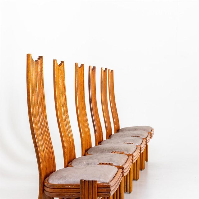 1970s Set of Six Modernist Tall Back Dining Chairs For Sale - Image 12 of 18