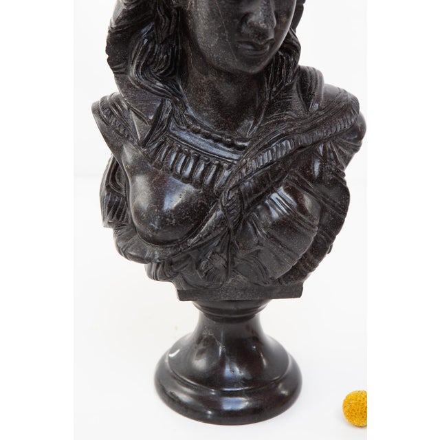 Black Antique Grey/Black Marble Bust Depicting a Young Woman For Sale - Image 8 of 9