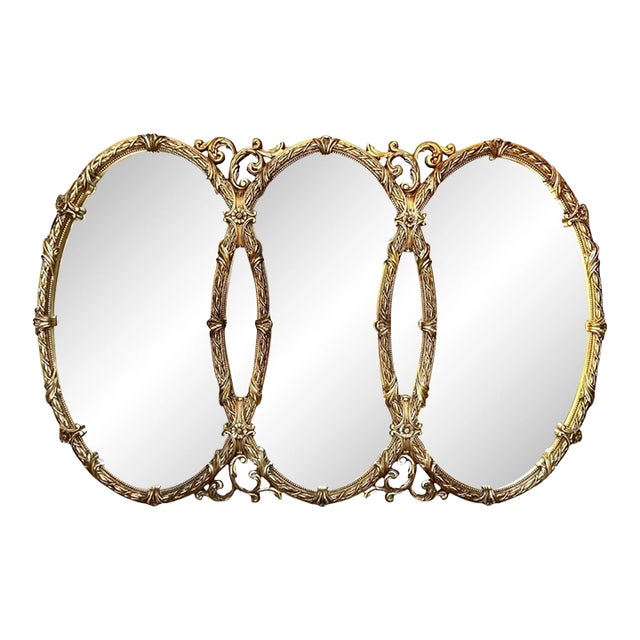 Rare Vintage Triple Oval Mirror 66”w | Statement Mirror For Sale