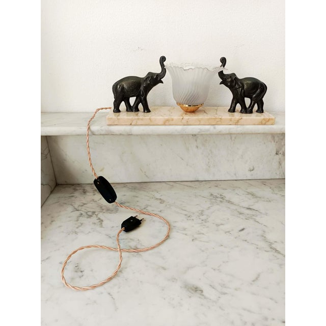 Art Deco Night Light with Bronze and Marble Elephants, 1930s For Sale - Image 6 of 8