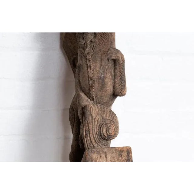 Wood Antique Indian Mythological Guardian Lion with Gujerat For Sale - Image 7 of 11