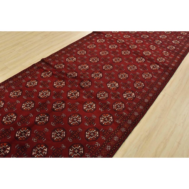 Cabin Baloch Runner 4’11” X 14’9” Red Wool Vintage Tribal Hand-Knotted Oriental Rug For Sale - Image 3 of 14