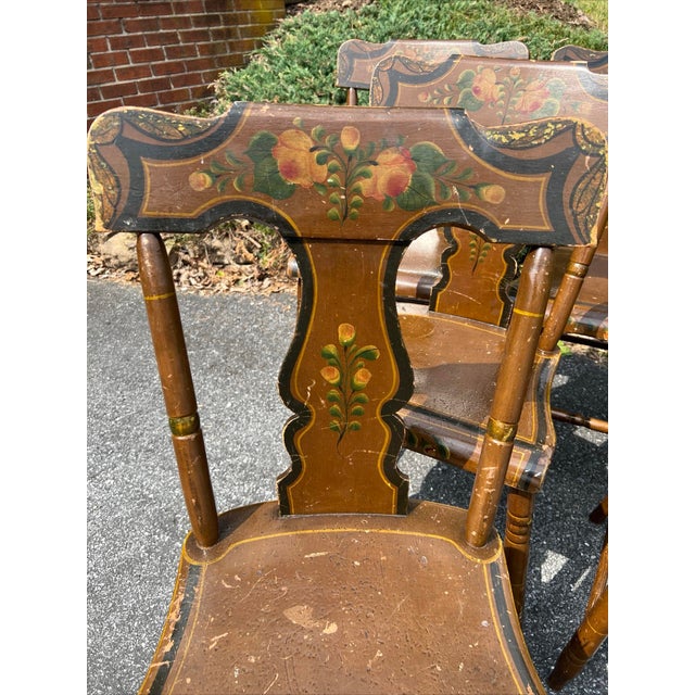 Signed Set of 6 Paint Decorated Plank Seat Chairs, Columbia, Pa Circa 1870s For Sale - Image 9 of 12