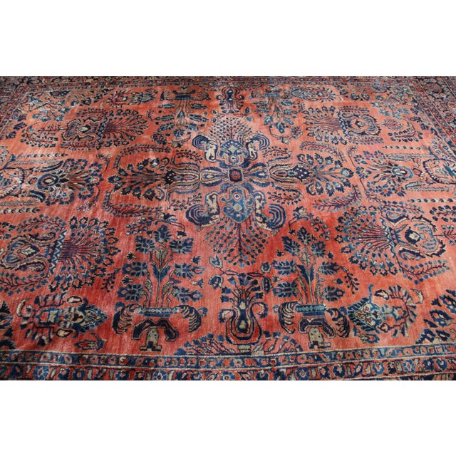 Large Square Size Antique Sarouk Rug Coral Pink-8' 11'' X 11' 10'' For Sale In Tampa - Image 6 of 12