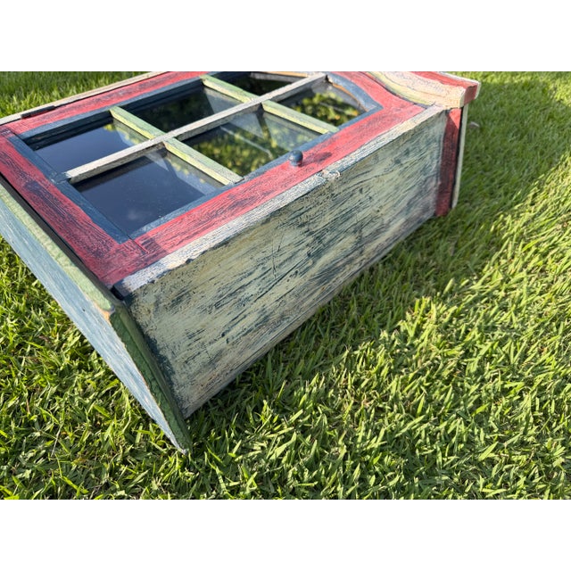 Wood Vintage Handcrafted Folk Art Wall Cabinet With Distressed Polychrome Finish For Sale - Image 7 of 12