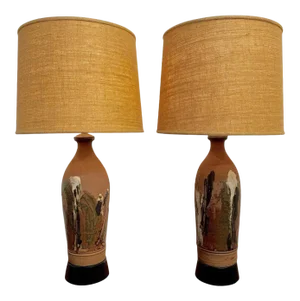 Vintage Stoneware Lamps by Larry Shep - a Pair