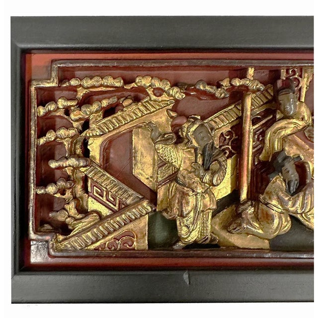 Late 19th Century 19th Century Chinese 3d Carving Wood Panels Hanging Architectural Element, Set of 3 For Sale - Image 5 of 13