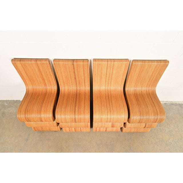 1980s Gabriella Crespi Style Italian Pencil Rattan Bar Stools, Set of Four For Sale - Image 5 of 11