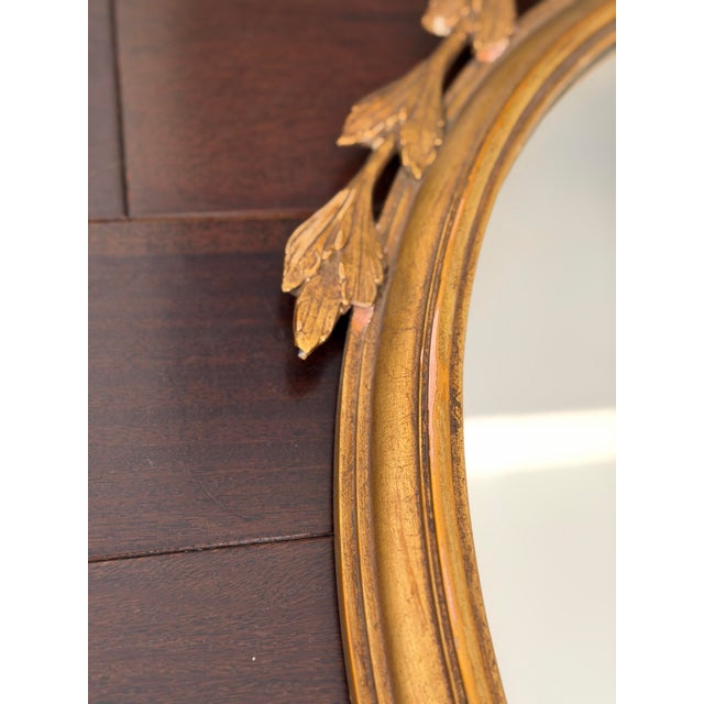 Antique French Louis XVI Style Giltwood Oval Mirror — Urn Crest, Swag Garland, Gold Leaf Gesso Frame, c.1900 For Sale - Image 10 of 12