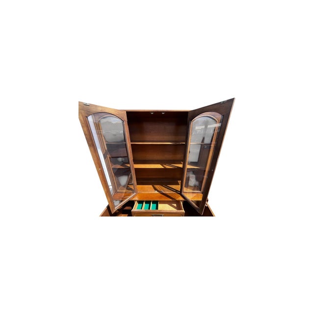 Brown Mid 20th Century Modern China Cabinet With Walnut Finish by Halle Bros For Sale - Image 8 of 11