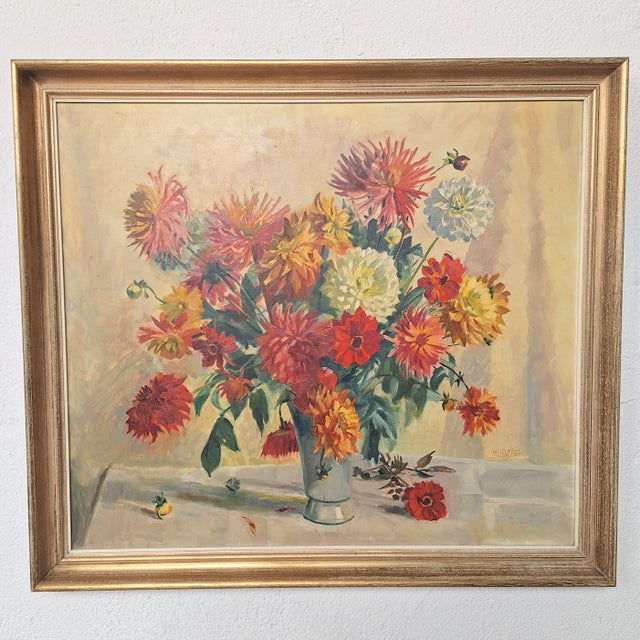 1960s Wilhelm Winkler Karlsruhe, Bouquet of Flowers, 1961, Oil on Canvas, Framed For Sale - Image 5 of 5